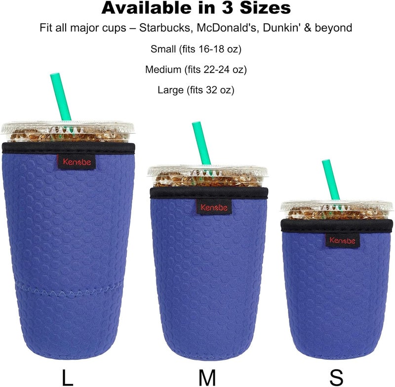 KENOBE 3 Pack Neoprene Insulator Sleeve for Iced Coffee Cups, Reusable Cooler Sleeves for Iced & Hot Drinks, Universal Fit 16-32 oz Cups Beverages, Compatible with Starbucks Dunkin Coffee and More - Image 2